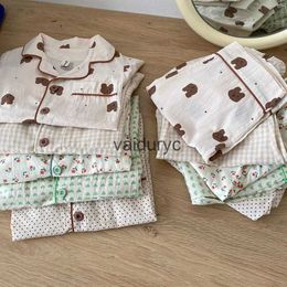 Pyjamas Summer Kids Pyjamas Korean Print Suit for Boys and Girls Casual Cotton Sleepwear H240508