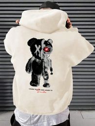 Cartoon Machine Bear Print Pullovers Men Cartoons Creative Hoodie Oversize Fashion Clothing AllMatch Autumn Winter Male Hoody 240112