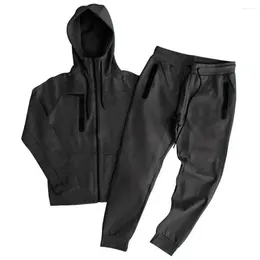 Men's Tracksuits Pant Sets Zipper Opening Coat Unisex Sportswear Set Hooded Elastic Waist Pants Pockets Spring/fall Tracksuit