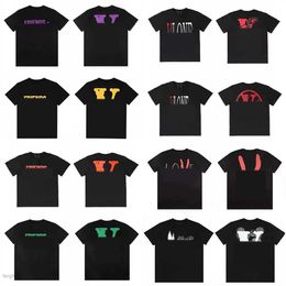 Hip Hop t Shirts for Men Women Off White v Shirt Oversized Short Sleeve Smiley Face Trend Fashion Print Sweat Tee Round Neck Vintage