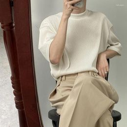 Men's T Shirts Whorl Summer Turtleneck Short Sleeve Men Ice Silk Fashion Harajuku Oversized Inside Solid 2024 Korean White Clothes