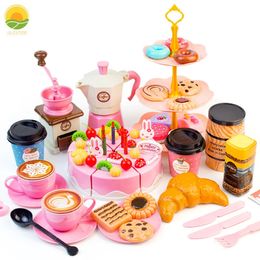 Children Food Toy Cake Simulation Afternoon Tea Cut Set Kids Coffee Pretend Game Play House Girl Kitchen 3 Years Birthday Gifts 240112