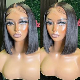 Short Bob Bone Straight 180% 13x4 Frontal Wig For Black Women Pre Plucked Brazilian Remy Transparent Lace Front Human Hair Wigs