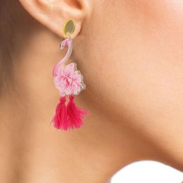 Dangle Earrings 1 Pair Tassel Flamingo Cute Animal Bird Women