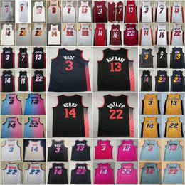 Stitched City Basketball Dwyane Wade Jersey 3 Men Tyler Herro 14 Butler 22 Bam Adebayo 13 Breathable For Sport Fans Team Black Red White Yellow Blue