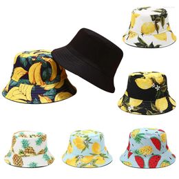 Berets Cartoon Fruit Printed Fisherman Hat For Women Cute Personality Bucket Hats Trendy Reversible Visor Cap Outdoor Casual Men