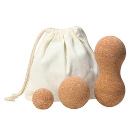 Natural Cork Massage Ball Fascia Peanut Yoga Block Roller Shoulder Cervical Spine Set Exercise Fitness 240112