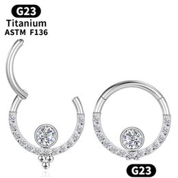 Nose Rings & Studs Septum Piercing Y Nose Ring Tragus Cartilage Hinge Segment Titanium Zircon Women G23 Daith Helix Clicker Ball Body Ot8Vp