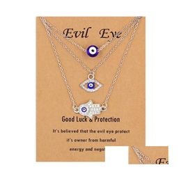 3Pcs/Set Hamsa Evil Eye Necklace Turkish Blue Hand Pendant Necklaces Lucky Protection Jewellery Gift For Women Girls Wholesale Drop Del Otujs