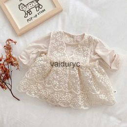 Rompers Newborn Girls Clothes Long Sleeve Lace Mesh Baby Bodysuit H240429