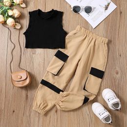 Clothing Sets Toddler Baby Girls Summer Outfits Two Piece Casual Sleeveless Ribbed Tank Tops Cargo Pants Set 2-7 Years Outerwear