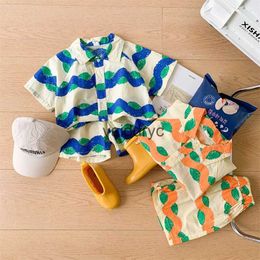 Clothing Sets MILANCEL 2023 Summer Kids Set Wave Beach Cool Girls Tee and Shorts 2Pcs Suit H240508