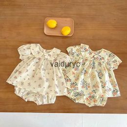 Clothing Sets 2023 Summer Baby Clothing Set Floral Baby Girls Suits Peter Pan Collar Tee and Bloomer 2 Pcs H240508