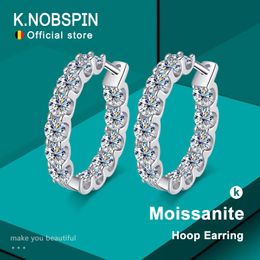 KNOBSPIN 26ct D Color Earring 925 Sterling Sliver Plated White Gold Hoop for Women Wedding Party Jewelry 240112