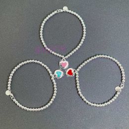 Bangle Bracelet t 925 Sterling Silver Drop Glue Rivet Heart 4mm Round Bead Bracelet Tee Love Enamel Crowd IRD5 IRD5 IETE