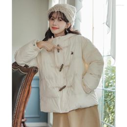 Women's Trench Coats 2024 Winter Women Parkas Preppy Style Cotton Cow Horn Buckle Bread Clothing Casual Cute Female Coat