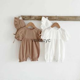 Rompers Summer Baby Rompers Short Sleeve Toddler Girls Jumpsuits Infant Baby Boys Romper With Hat H240429