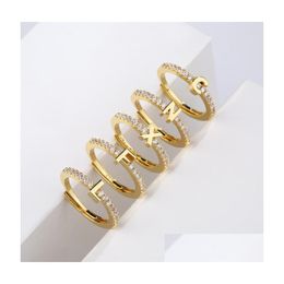 Initials Letter Band Ring Sier Gold Colour Copper Material Women Classic Simple Opening Finger Rings For Party Jewellery Gift Drop Deliv Otjm7