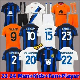 CALHANOGLU soccer jerseys 23 24 BARELLA LAUTARO INTERS ALEXIS SKRINIAR DZEKO CORREA AWAY THIRD MILANS UNIFORMS DIMARCO football shirt 2023 2024 men kids Aldult kits