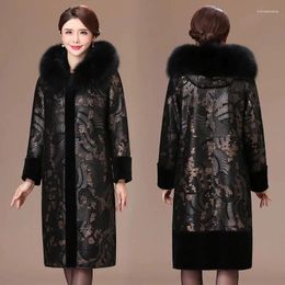 Women's Trench Coats Leather And Fur Integrated Mother's Outfit 2042 Autumn Winter Coat Medium Length Double-Sided High-end