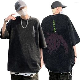 Men's T Shirts Washed Vintage Anime Jujutsu Kaisen Fushiguro Toji Back Shadow Graphic T-shirt Manga Fashion Shirt Male Oversized Tshirt