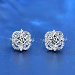 925 Sterling Silver Needle Female Fourleaf Clover Stud Earrings 05 Ct Wedding Jewellery 240112