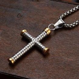 Vintage Christian Believer 14k Yellow Gold Cross Pendant Necklace Punk Hip Hop Biker Mens Women Necklace Amulet Jewelry Gift