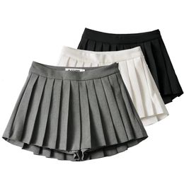 Grey Wide Pleated Mini Skirts Shorts OOTD High Street American Retro Solid Vintage Blogger Sexy Woman White Basic Bottom Quality 240112