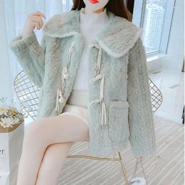 Women's Fur Women Winter 2024 Short Coat Wool Mink Top Thick Warm Jacket Female Long Sleeve Doll Collar Lamb Anti-fur Outercoat