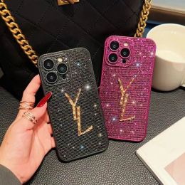 Designer Phone Case Anti-drop Gold Letters Phonecase For IPhone 15 Pro Max 14 13 12 11 Luxury Diamond Shell With Lens Shockproof Cover Protective Cases Hot -3