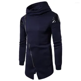 Men's Hoodies 2024 Autumn/Winter Fashion Diagonal Zipper Panel Leather Casual Hooded Sweater Coat