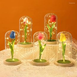 Decorative Flowers Valentines Day Gift For Girlfriend Eternal Tulip Artificial Flower Fairy String Lights In Dome Mother Wedding Christmas