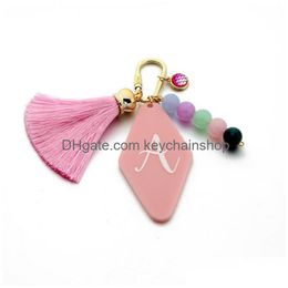 2022 Summer New Fashion Tassel Keychains A-Z Letters Initial Resin Key Chains Rings Handbag Pendant Cute Car Keyring Charm Bag Access Dhss8