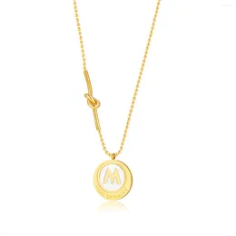 Pendant Necklaces Simple M Letter Woman's Necklace Must Be Happy Coin Beaded Chain Stainless Steel Women Charm Jewelry