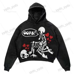 Men's Hoodies Sweatshirts Ins Custommade Skull Print Hoodies Women Streetwear Oversized Hoodie Vintage Couples Sweatshirt Goth Harajuku Jacket Y2k Tops T240113