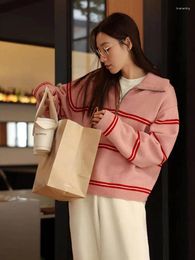 Women's Sweaters Women Fashion Loose Striped Asymmetry Knitted Vintage Long Sleeve Zip-up Female Pullovers Chic Black And White Tops Y2K