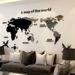 World Map Wall 3D Acrylic Stickers Threedimensional Mirror Bedroom Office Background Decoration 240112