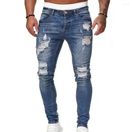 Men's Jeans 2024 Black Street Fashion Men High Quality Retro Blue Elastic Slim Fit Ripped Designer Denim Brand Pants