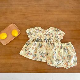 Clothing Sets MILANCEL 2023 Summer Baby Set Floral Girls Suits Peter Pan Collar Tee and Bloomer 2 Pcs H240508