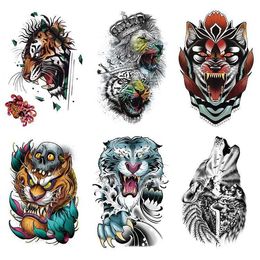 Tiger and wolf animal pattern flower arm half water transfer printing waterproof tattoo sticker simulation