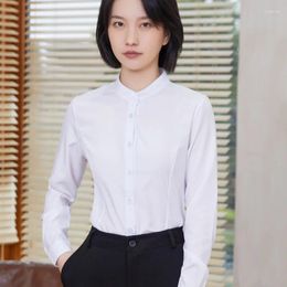 Women's Blouses Stand Collar Office Lady White Shirt Women Business Shirts Work Clothes Long Sleeved Blouse 2024 Female Clothing Womens Tops