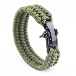 Charm Bracelets 2024 Outdoor Camping Paracord Survival Braided Rope Bracelet Men Black Stainless Steel Adjustable Clasp Pulsera Hombre