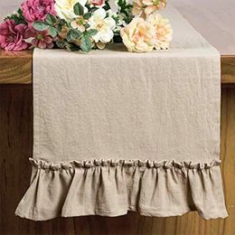 Cotton Ruffles Table Runner Event Party Supplies Fabric Decor Romantic Solid Colour Placemat for Holiday Wedding Christmas Doily 240112