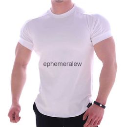 Men's T-Shirts Men Summer T Shirts High Elastic Slim Fit Tshirt Quick-drying Curved Hem Mens Solid Color 3XLephemeralew