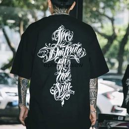 Men's T-Shirts Harajuku Streetwear Hip Hop Tattoo Chicano Front Fross short sleeve T-shirt personality Gangster West Coastephemeralew