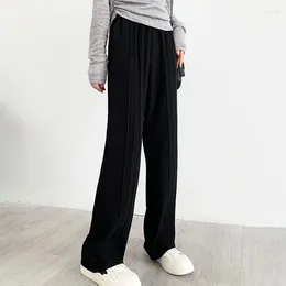 Women's Pants Spring And Autumn Solid Color Elastic High Waist Loose Wide Leg Folds Plus Size Fashion Casual Classic Trousers