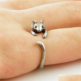 Dangle & Chandelier Dangle Chandelier Rings Antique Sier Colour Mouse Open Ring For Women Creative Cute Little Animal Adjustable Charm Dhop2