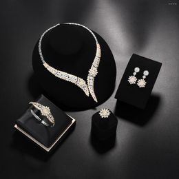 Necklace Earrings Set Fashion Accessories Engagement Jewellery Luxury Four-piece With Cubic Zirconia