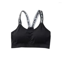 Yoga Outfit English Letter Tape Wrapped Chest Seamless Steel Ring Free A Sports Bra Female Backing Style