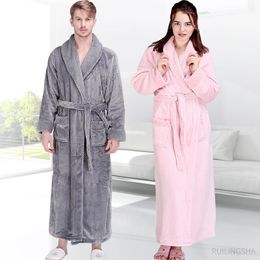 Women Long Warm Flannel Bathrobe Plus Size Coral Fleece Spa Bath Robe Bride Winter Cosy Dressing Gown el Men Sleepwear 240113